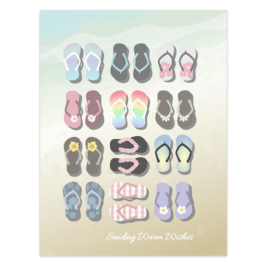 Greeting Cards (1, 5, 10, 25 Pack)- Sandy Pua Toes in my Rubbah Slippahs, Sending Warm Wishes