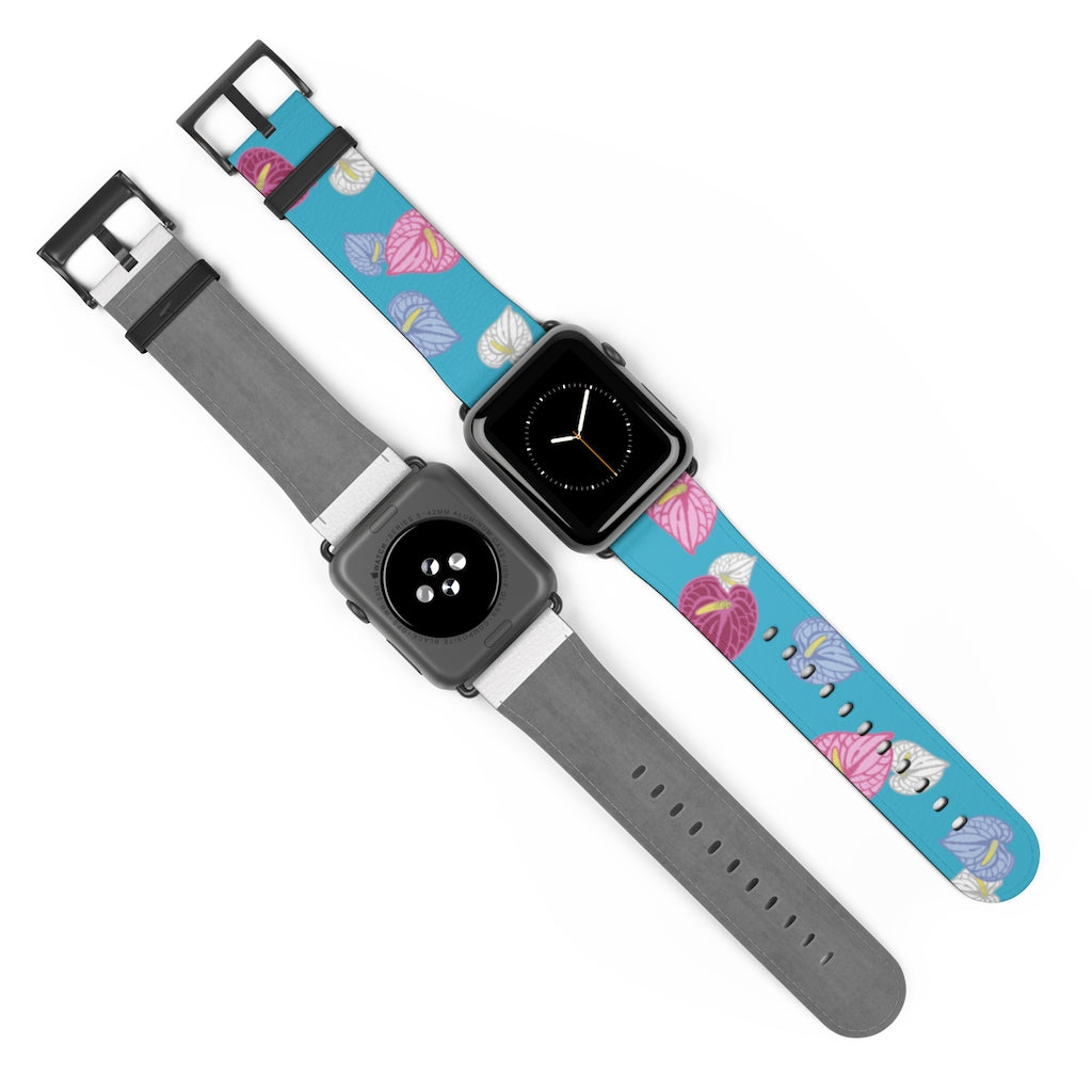 Vegan Leather Apple Watch Band- Anthuriums Afloat