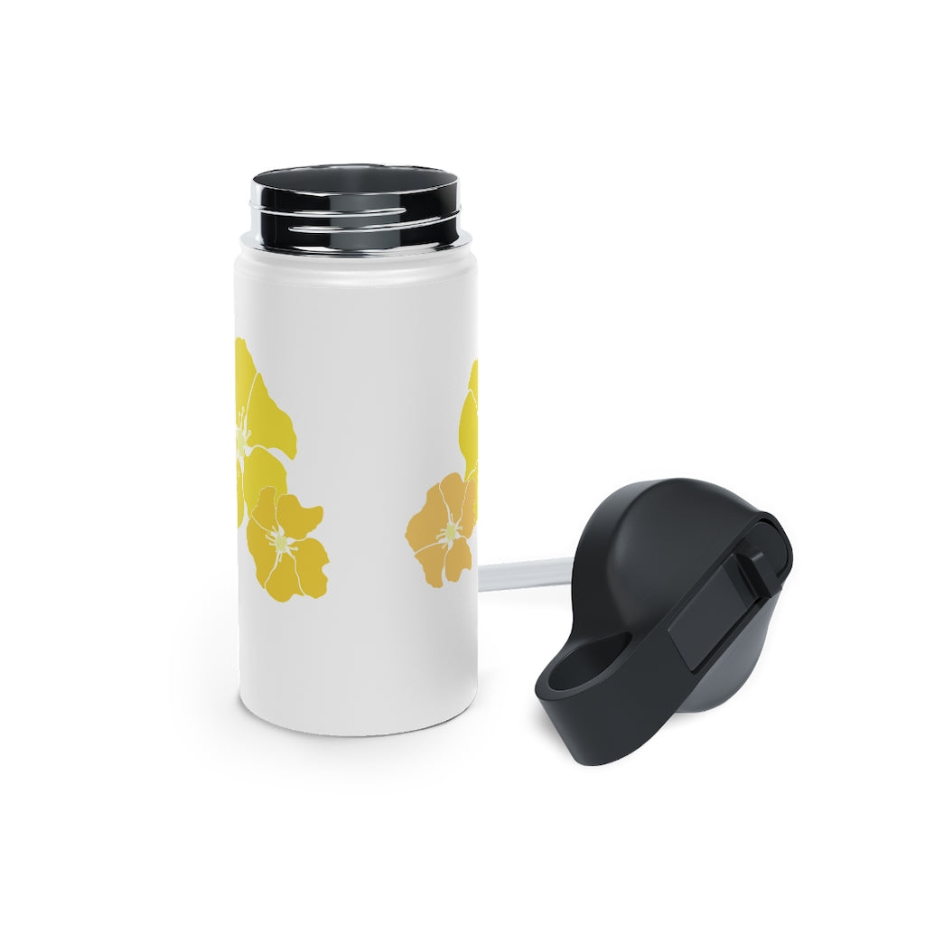 Water Bottle, 3 sizes, Stainless Steel with Sip Straw- Ilima Flower in Yellow
