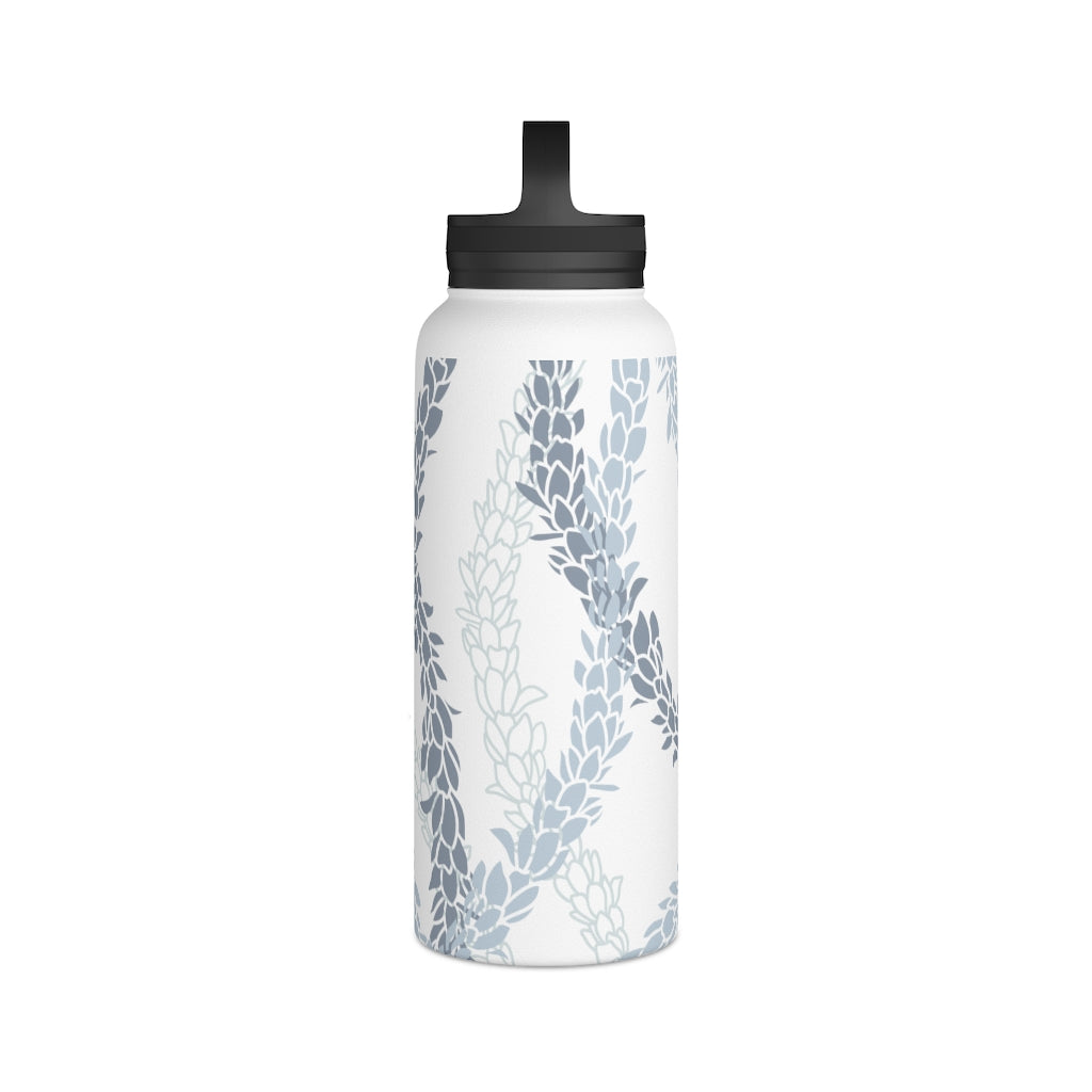 Water Bottle, 3 sizes, Stainless Steel with Handle Lid- Pikake Wishes (Blue), Pikake Lei