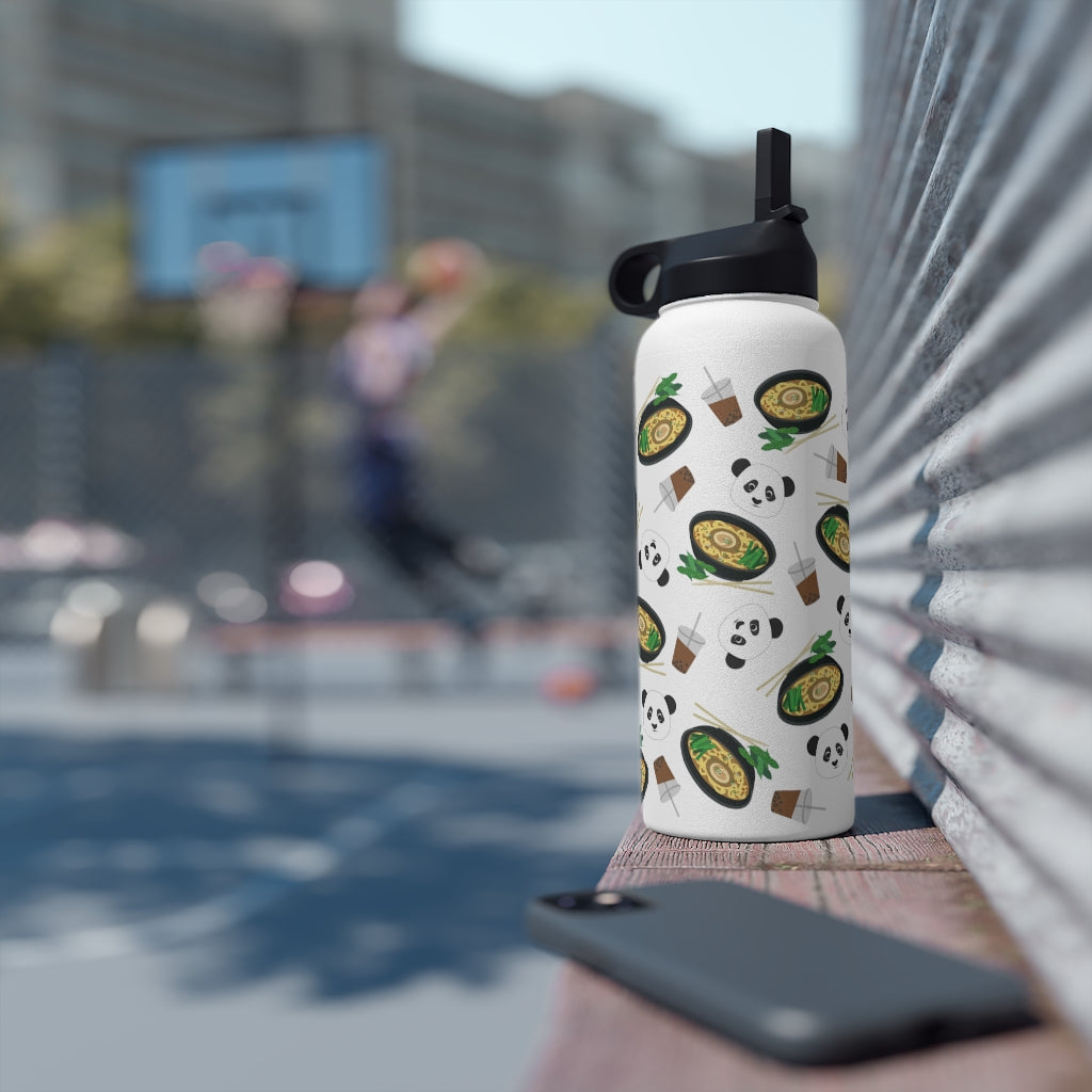 Water Bottle, 3 sizes, Stainless Steel with Sip Straw- MIDI the Ramen Panda
