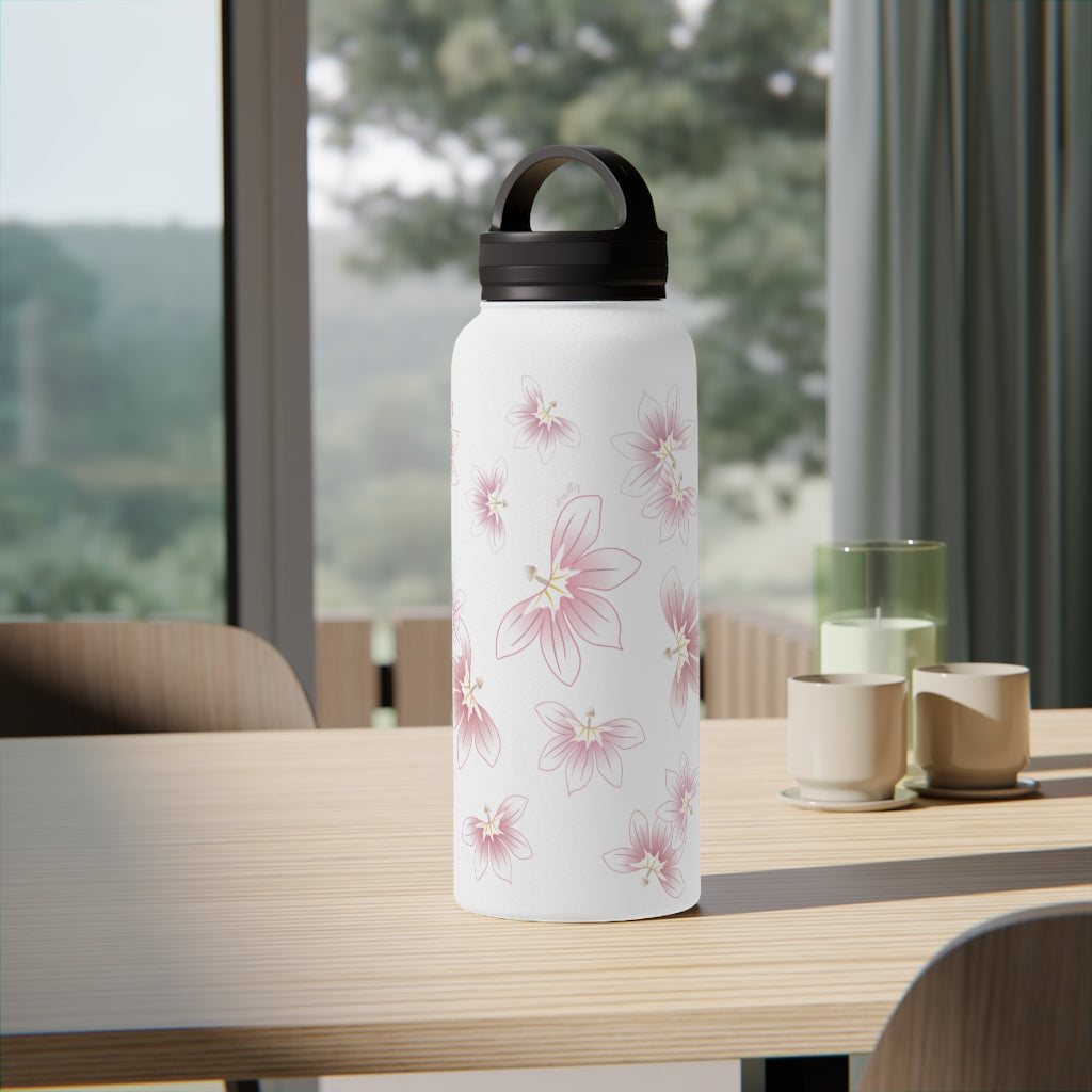 Water Bottle, 3 sizes, Stainless Steel with Handle Lid- Beach Naupaka