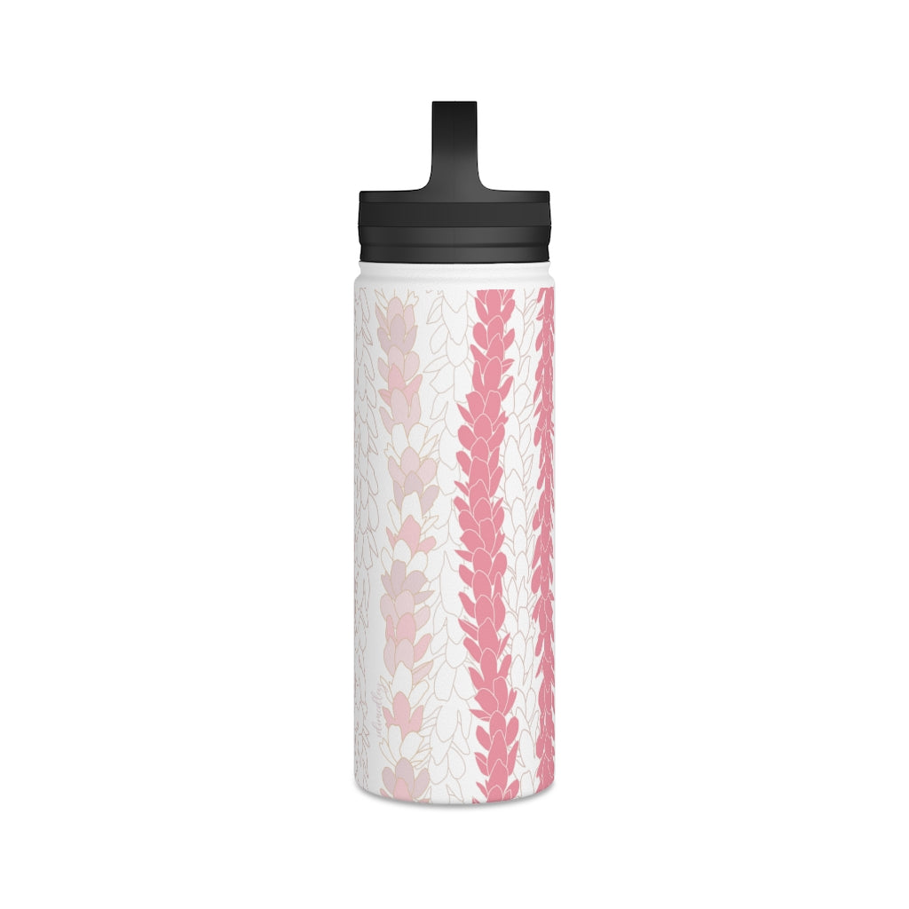 Water Bottle, 3 sizes, Stainless Steel with Handle Lid- Pakalana Lei Stringing Pink
