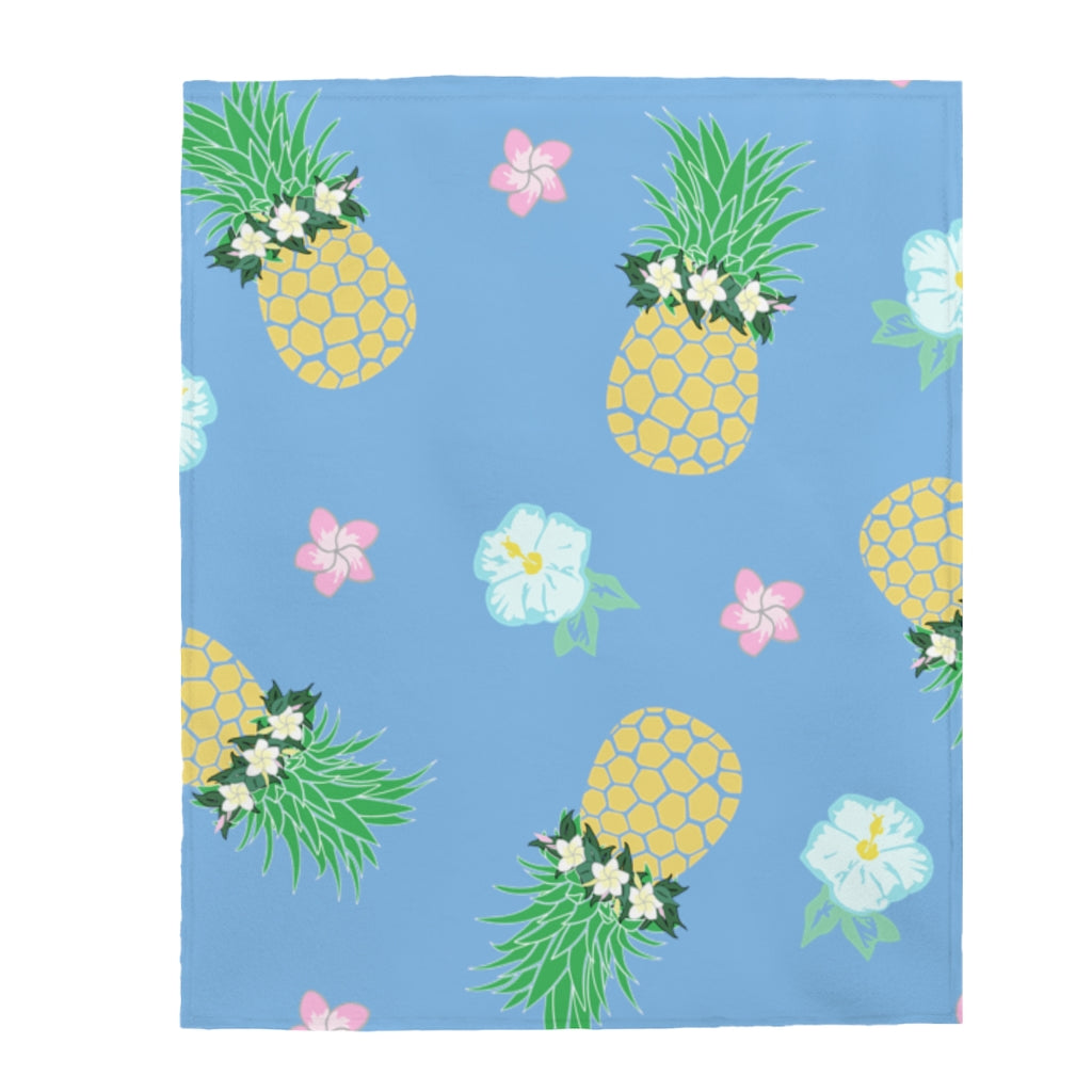 Velveteen Blanket- Pineapple Party (Blue Skies)