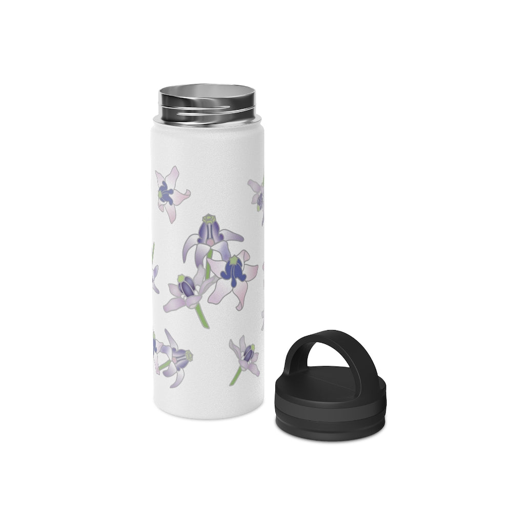 Water Bottle, 3 sizes, Stainless Steel with Handle Lid- Crown Flower Flurries