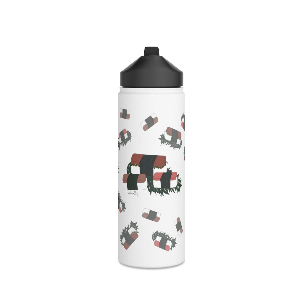 Water Bottle, 3 sizes, Stainless Steel with Sip Straw- Hawaii Musubi Flurries
