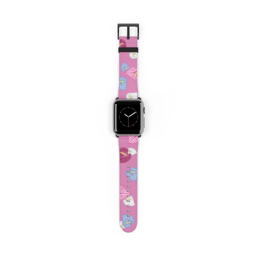 Vegan Leather Apple Watch Band- Anthuriums Blush