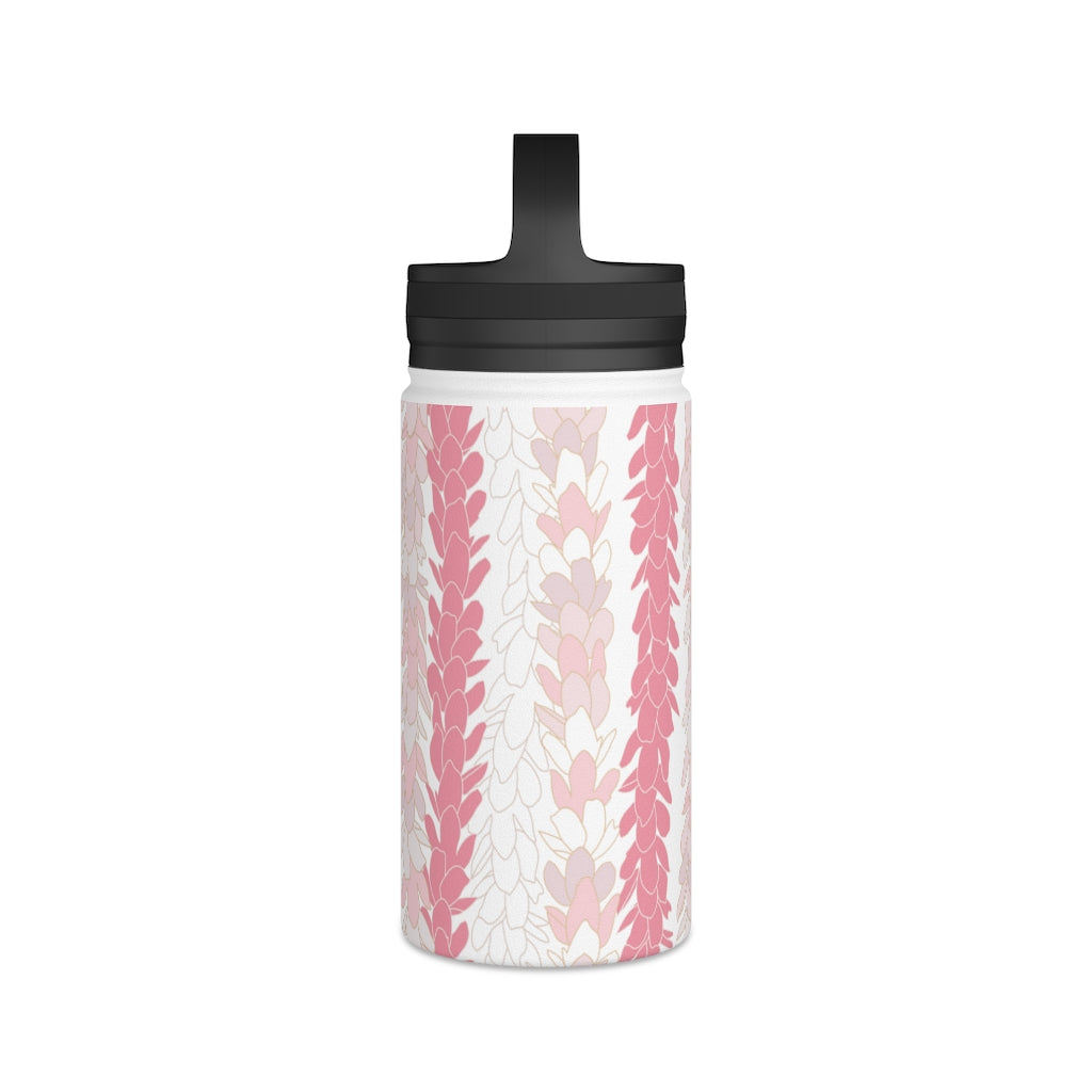 Water Bottle, 3 sizes, Stainless Steel with Handle Lid- Pakalana Lei Stringing Pink