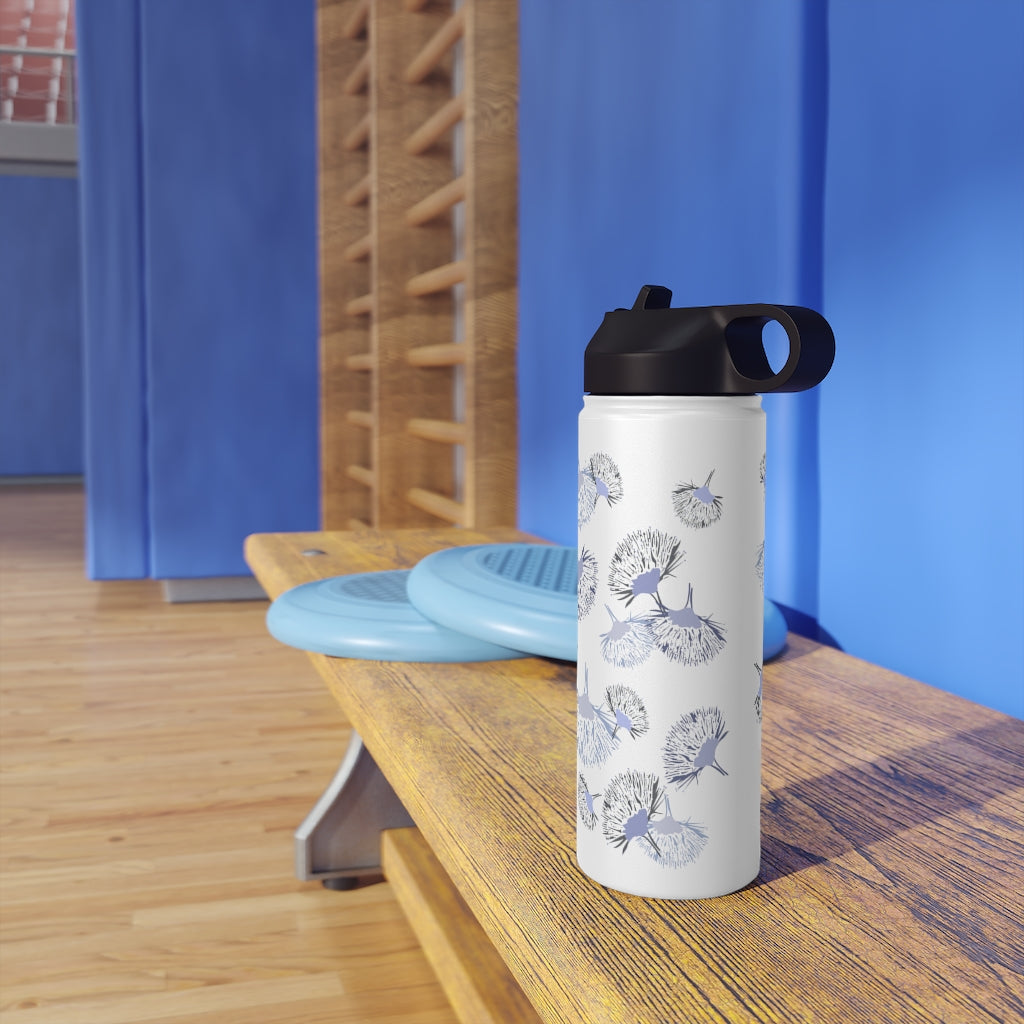 Water Bottle, 3 sizes, Stainless Steel with Sip Straw- Ohia Lehua Periwinkle Twinkle