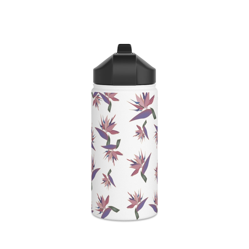 Water Bottle, 3 sizes, Stainless Steel with Sip Straw- Bird of Paradise