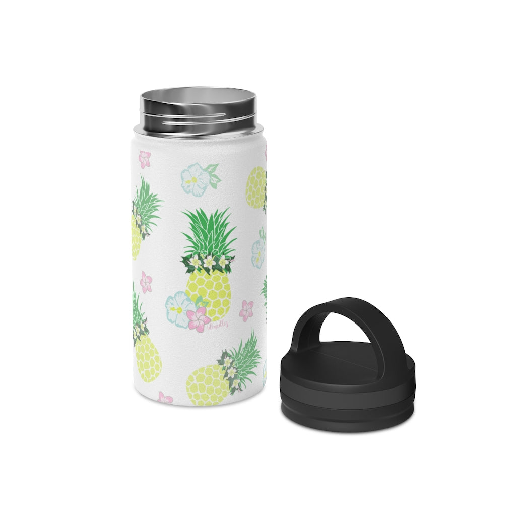 Water Bottle, 3 sizes, Stainless Steel with Handle Lid- Pineapple Party Flurries