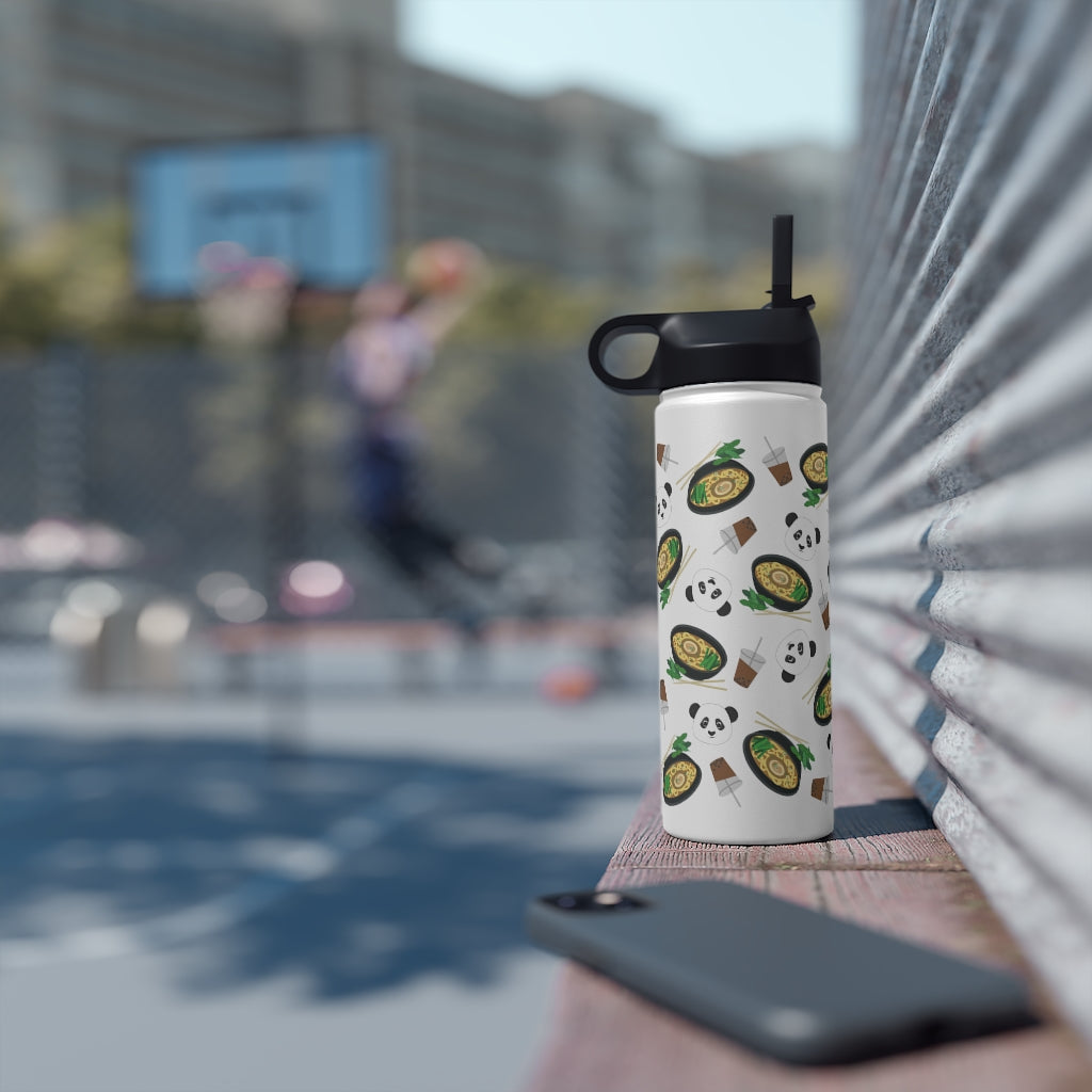 Water Bottle, 3 sizes, Stainless Steel with Sip Straw- MIDI the Ramen Panda