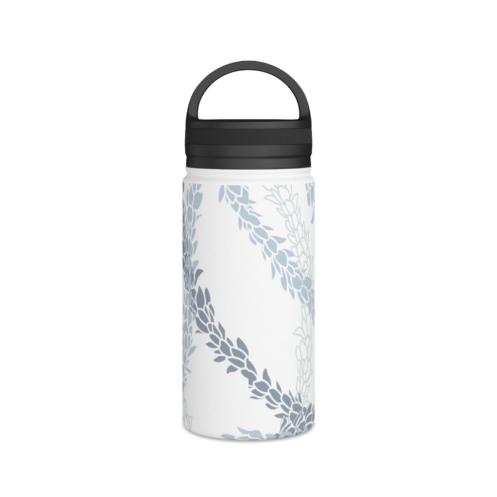 Water Bottle, 3 sizes, Stainless Steel with Handle Lid- Pikake Wishes (Blue), Pikake Lei