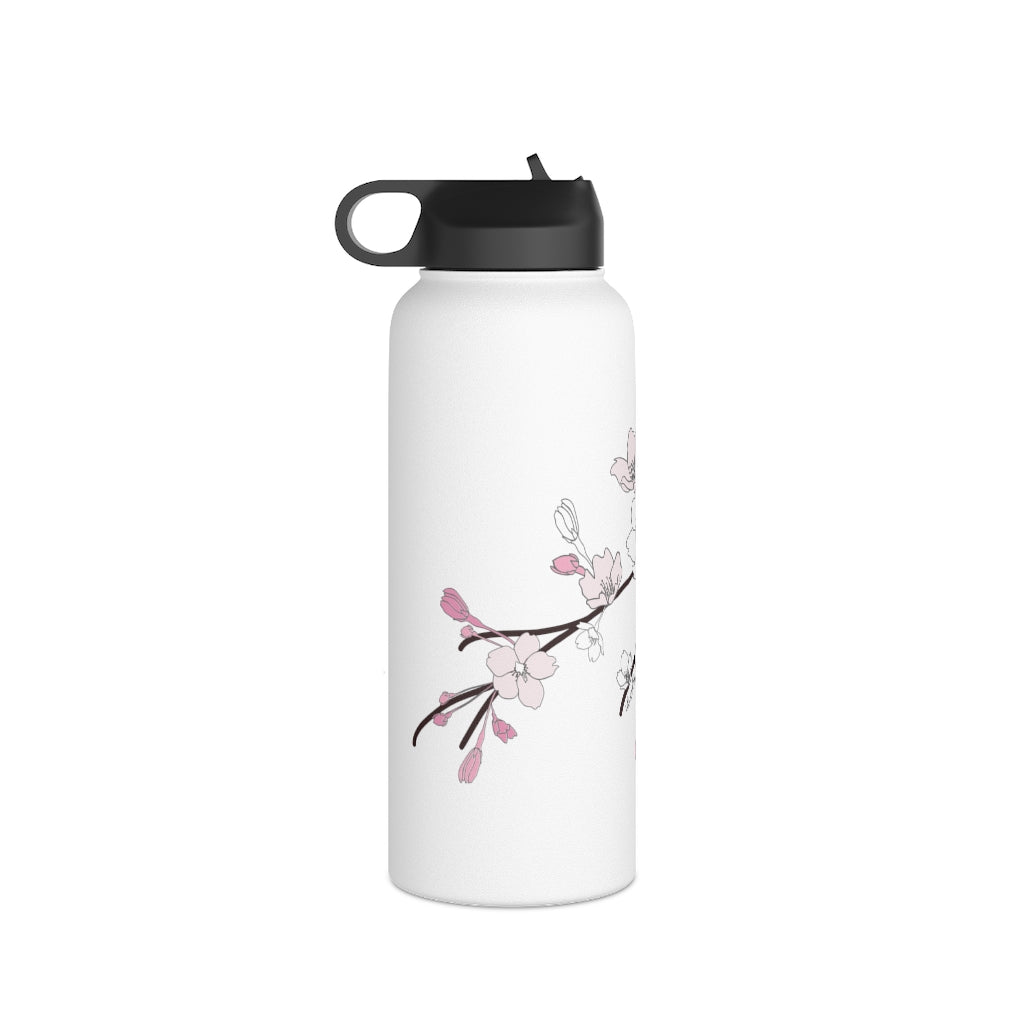 Water Bottle, 3 sizes, Stainless Steel with Sip Straw- Sakura Blooms