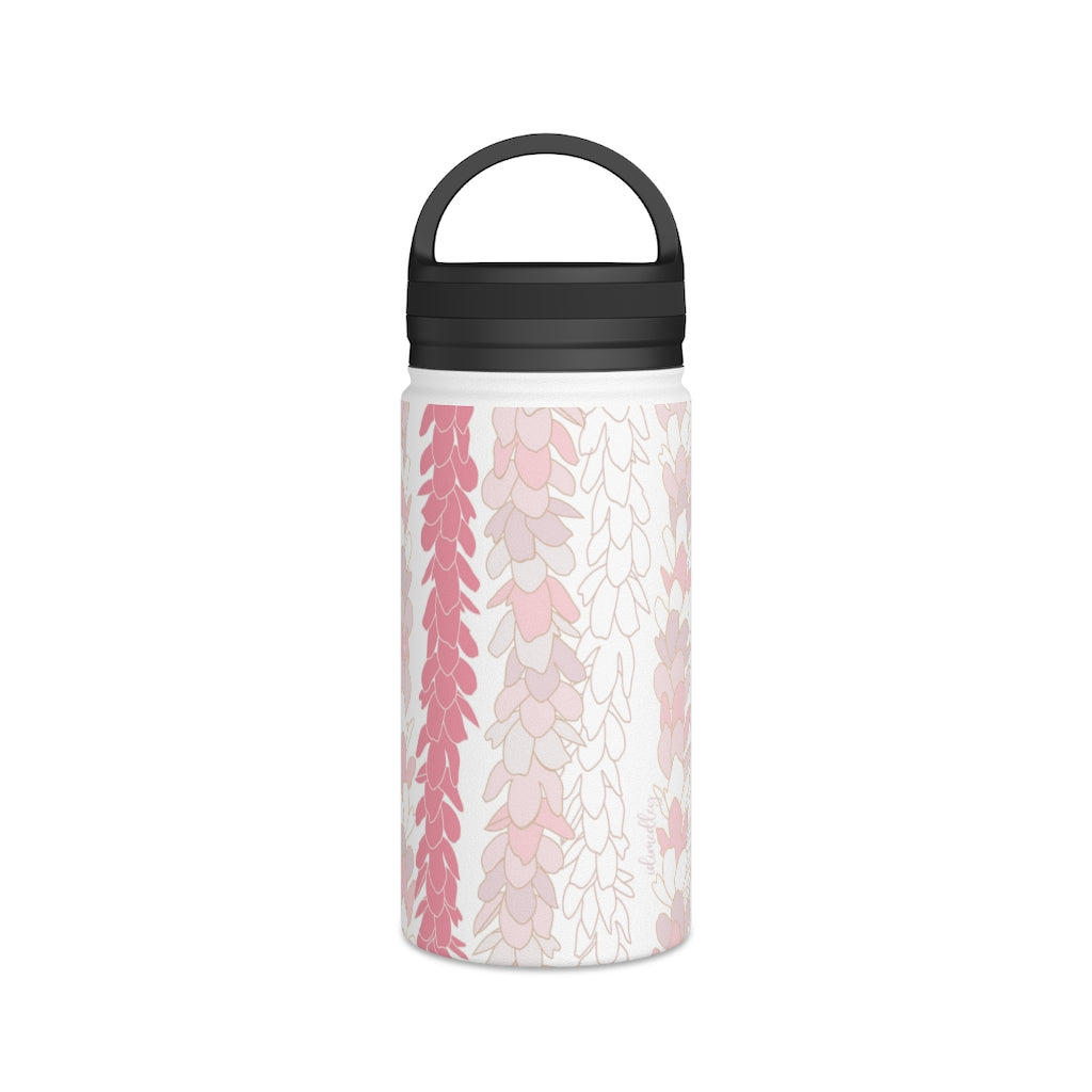 Water Bottle, 3 sizes, Stainless Steel with Handle Lid- Pakalana Lei Stringing Pink