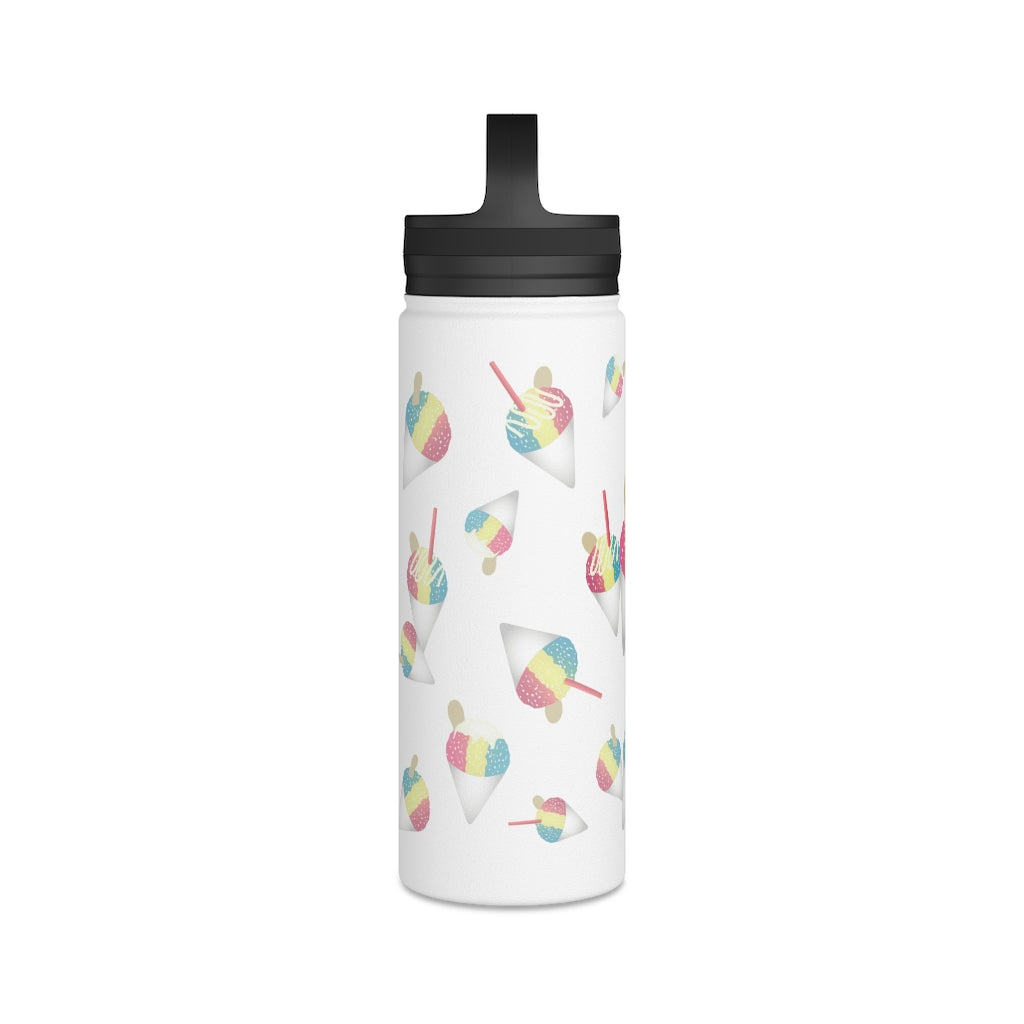 Water Bottle, 3 sizes, Stainless Steel with Handle Lid- Rainbow Shave Ice/Snow Cone Flurries