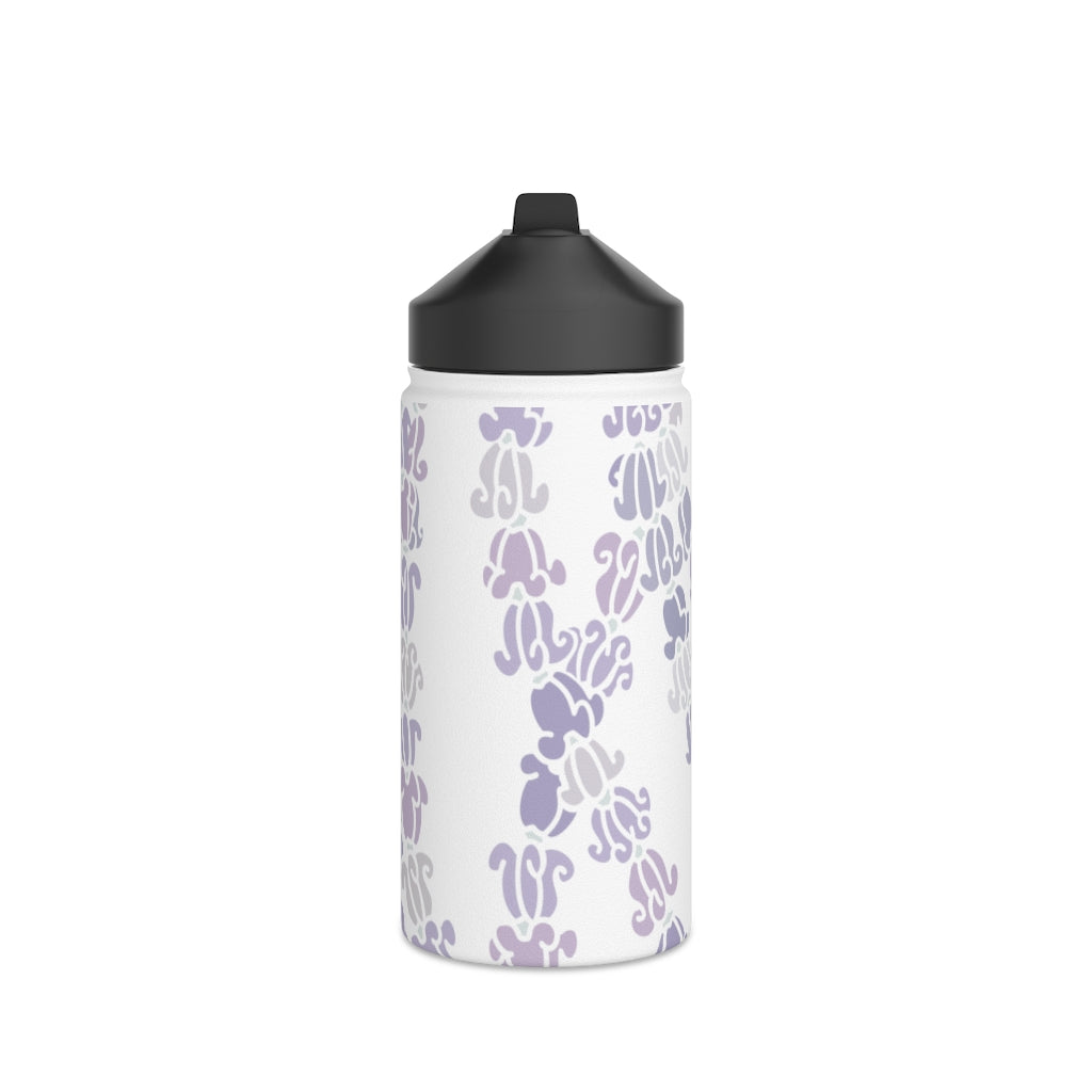 Water Bottle, 3 sizes, Stainless Steel with Sip Straw- Crown Flower Melodies