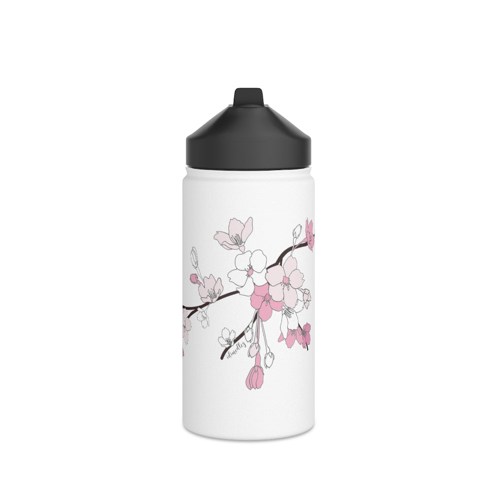 Water Bottle, 3 sizes, Stainless Steel with Sip Straw- Sakura Blooms