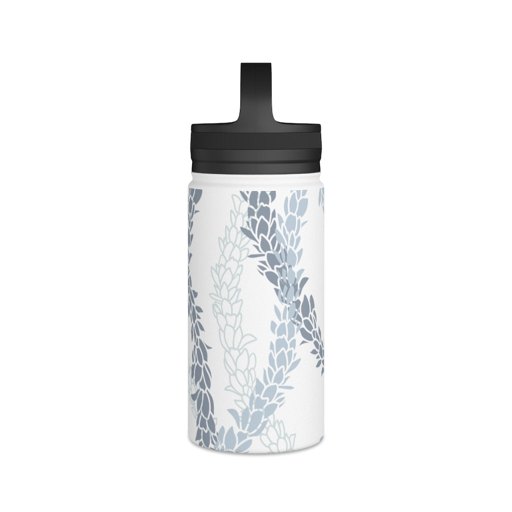 Water Bottle, 3 sizes, Stainless Steel with Handle Lid- Pikake Wishes (Blue), Pikake Lei