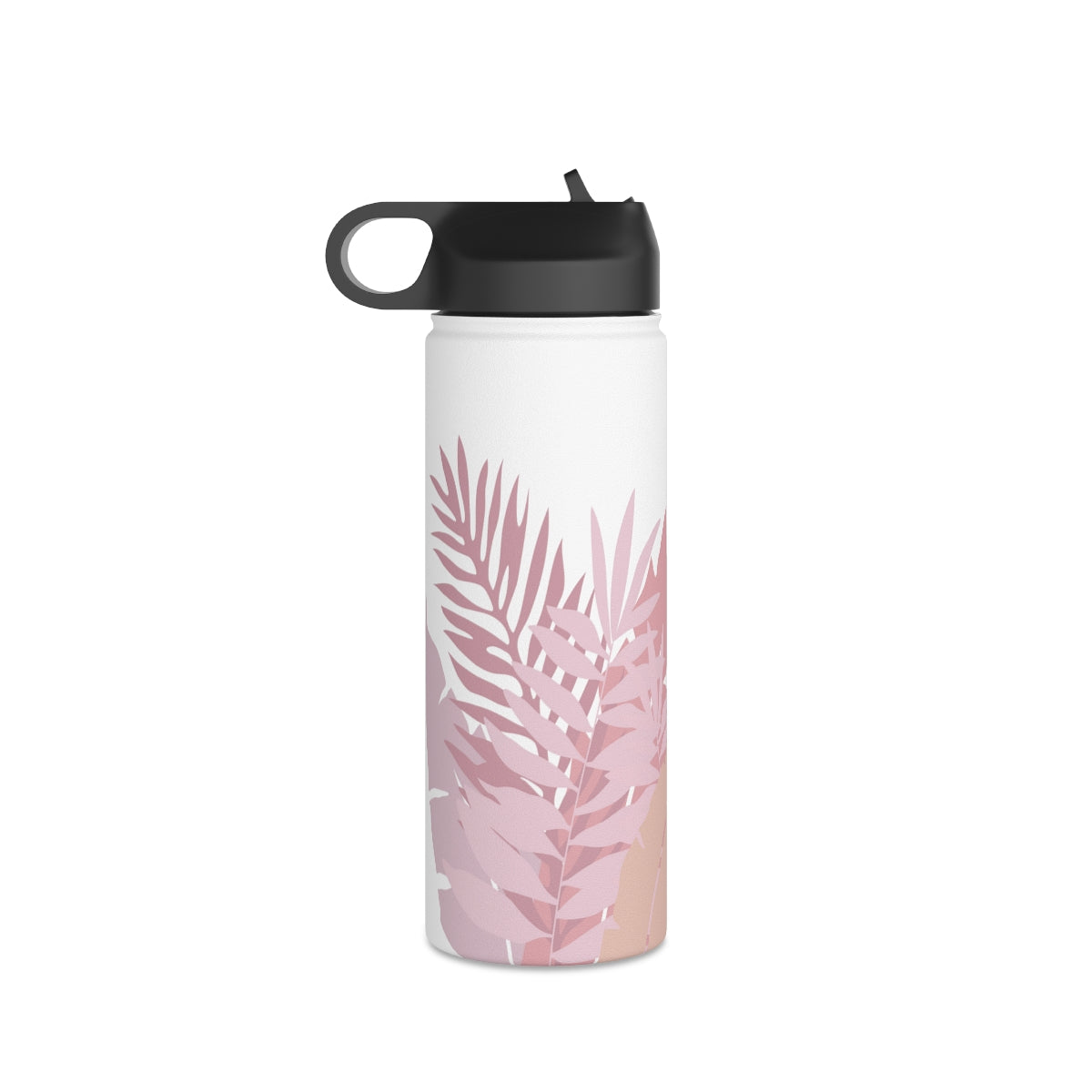 Water Bottle, 3 sizes, Stainless Steel with Sip Straw- Whispering Leaves in Pink