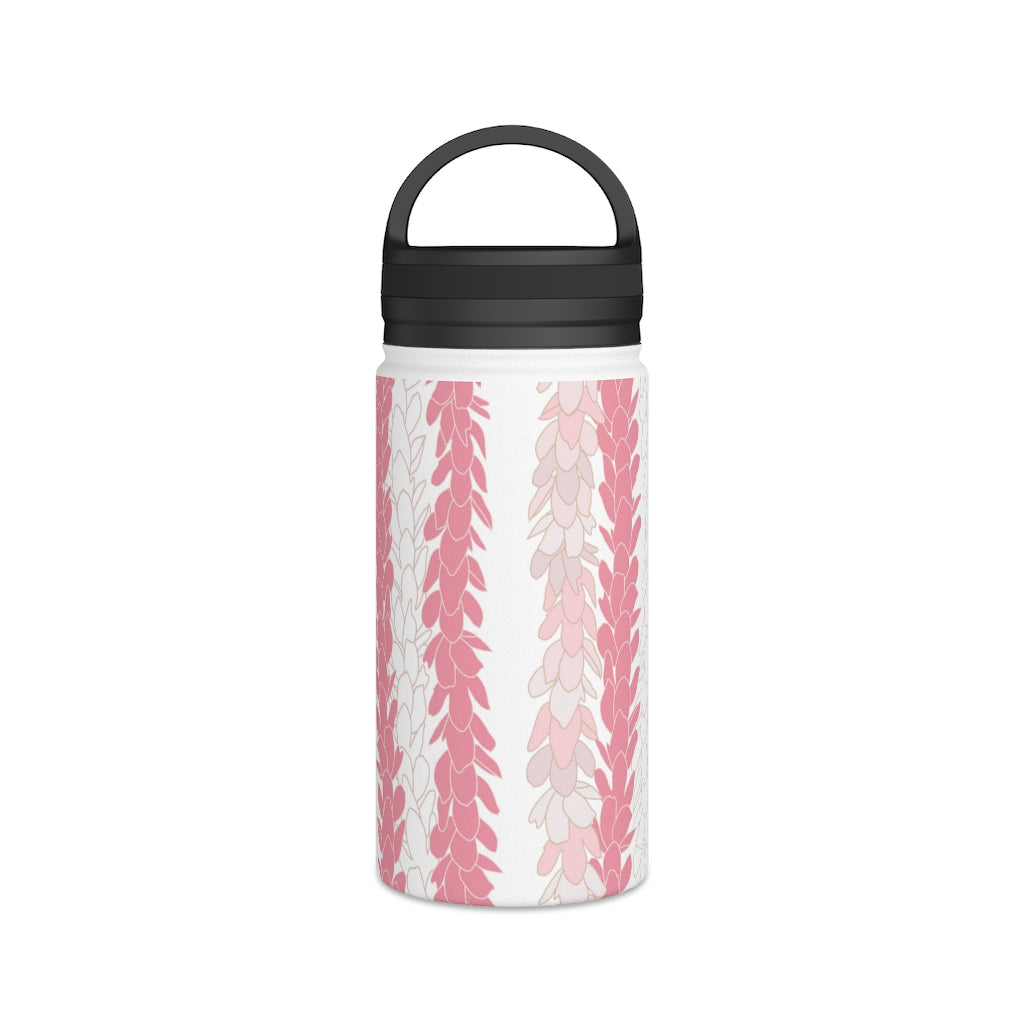 Water Bottle, 3 sizes, Stainless Steel with Handle Lid- Pakalana Lei Stringing Pink