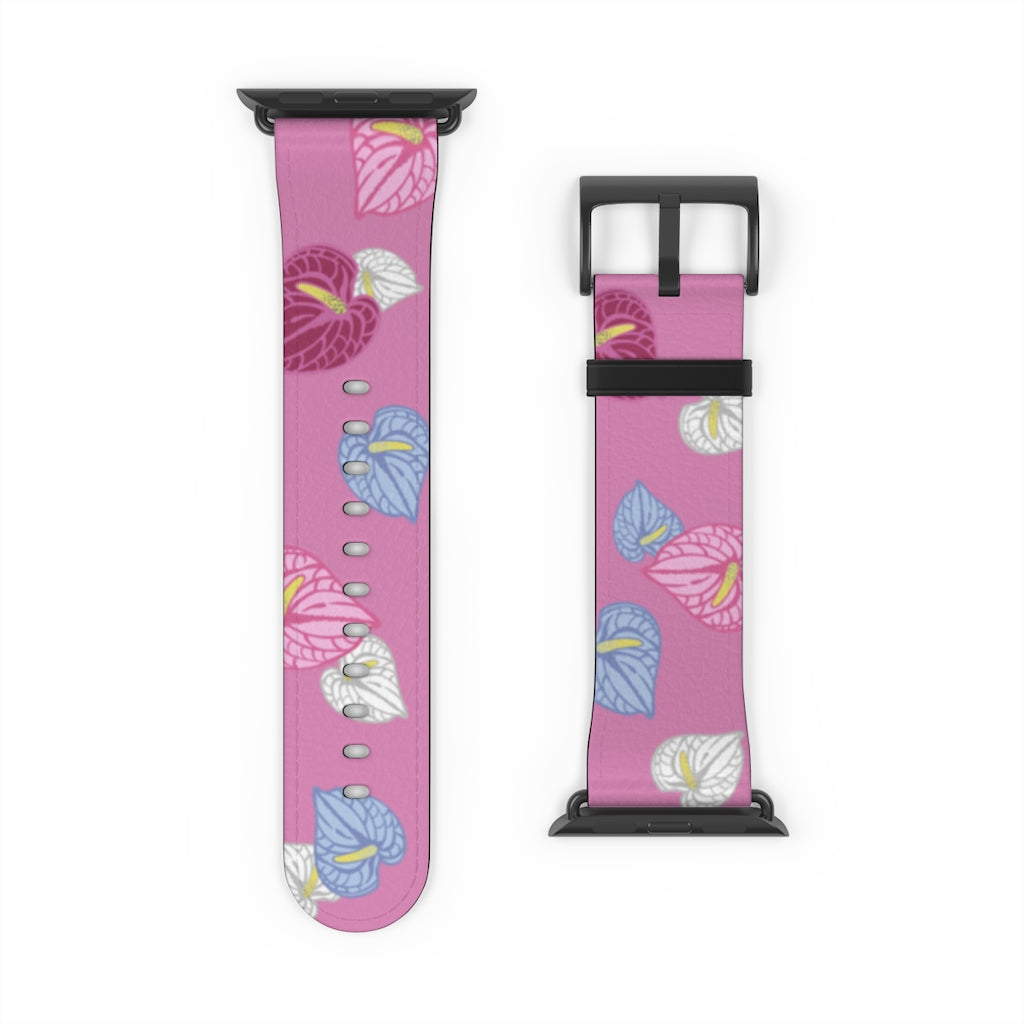 Vegan Leather Apple Watch Band- Anthuriums Blush