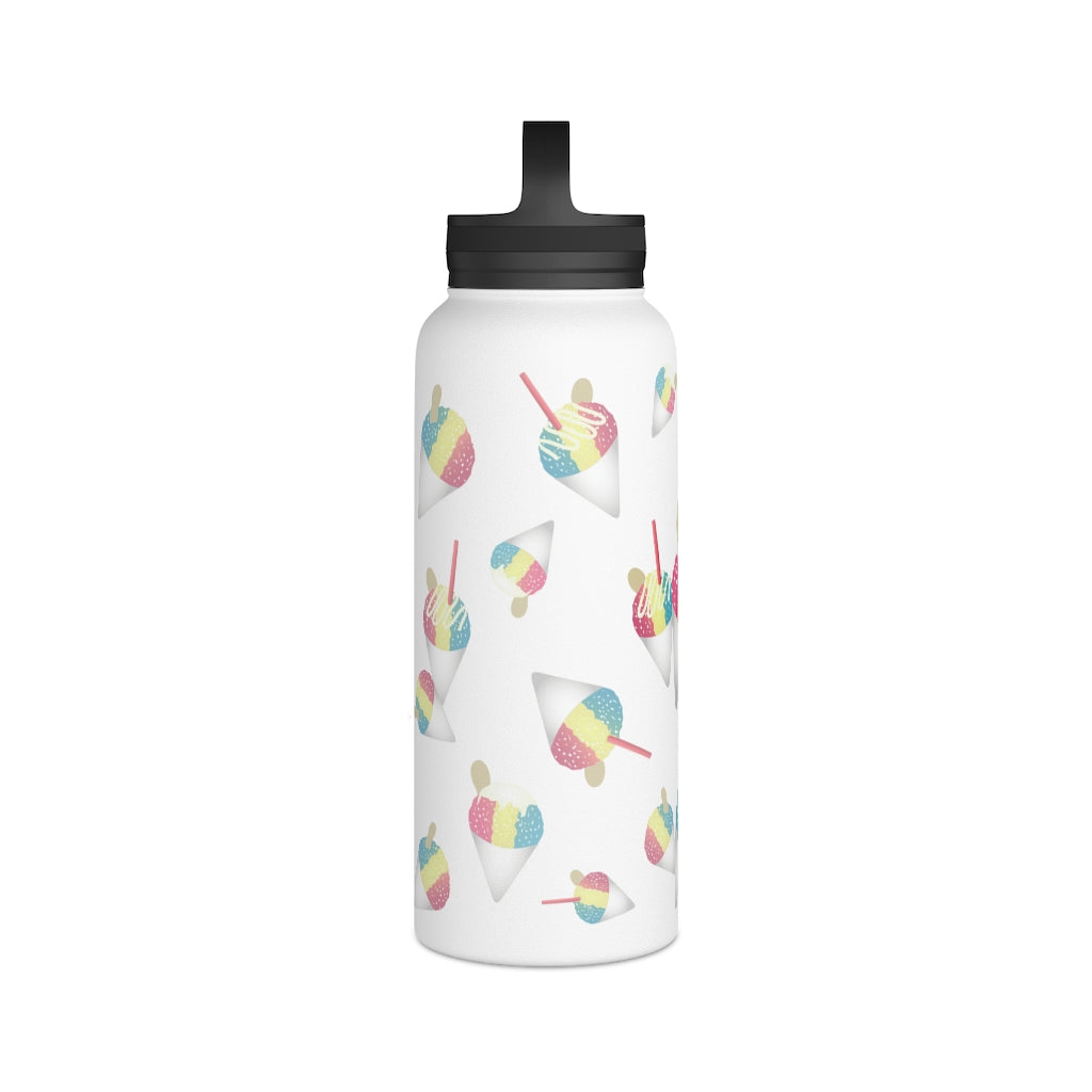 Water Bottle, 3 sizes, Stainless Steel with Handle Lid- Rainbow Shave Ice/Snow Cone Flurries