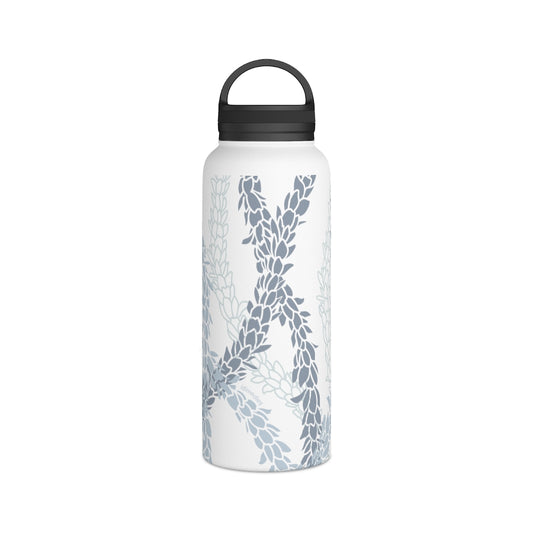 Water Bottle, 3 sizes, Stainless Steel with Handle Lid- Pikake Wishes (Blue), Pikake Lei