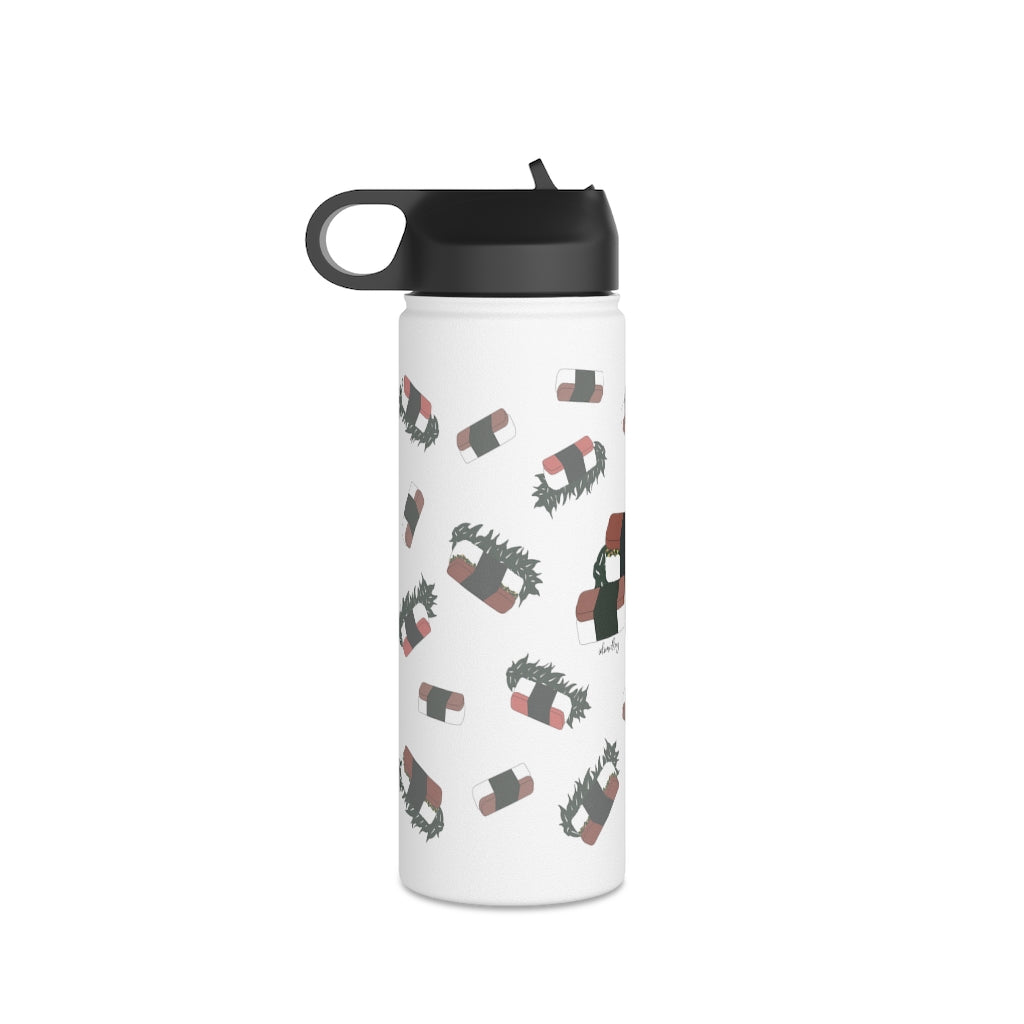 Water Bottle, 3 sizes, Stainless Steel with Sip Straw- Hawaii Musubi Flurries