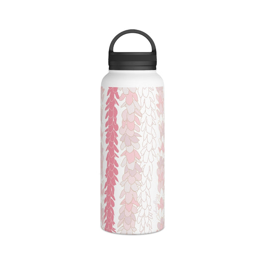 Water Bottle, 3 sizes, Stainless Steel with Handle Lid- Pakalana Lei Stringing Pink