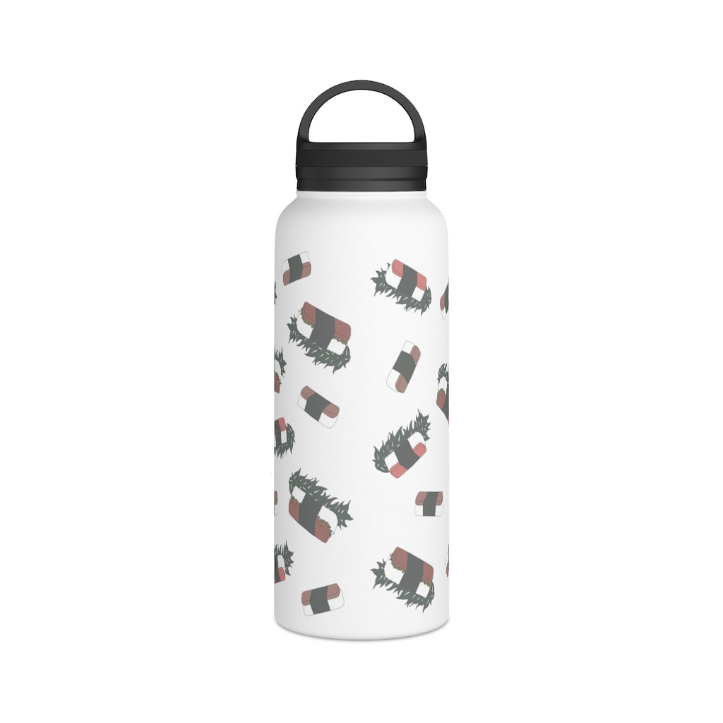 Water Bottle, 3 sizes, Stainless Steel with Handle Lid- Hawaii Musubi Flurries