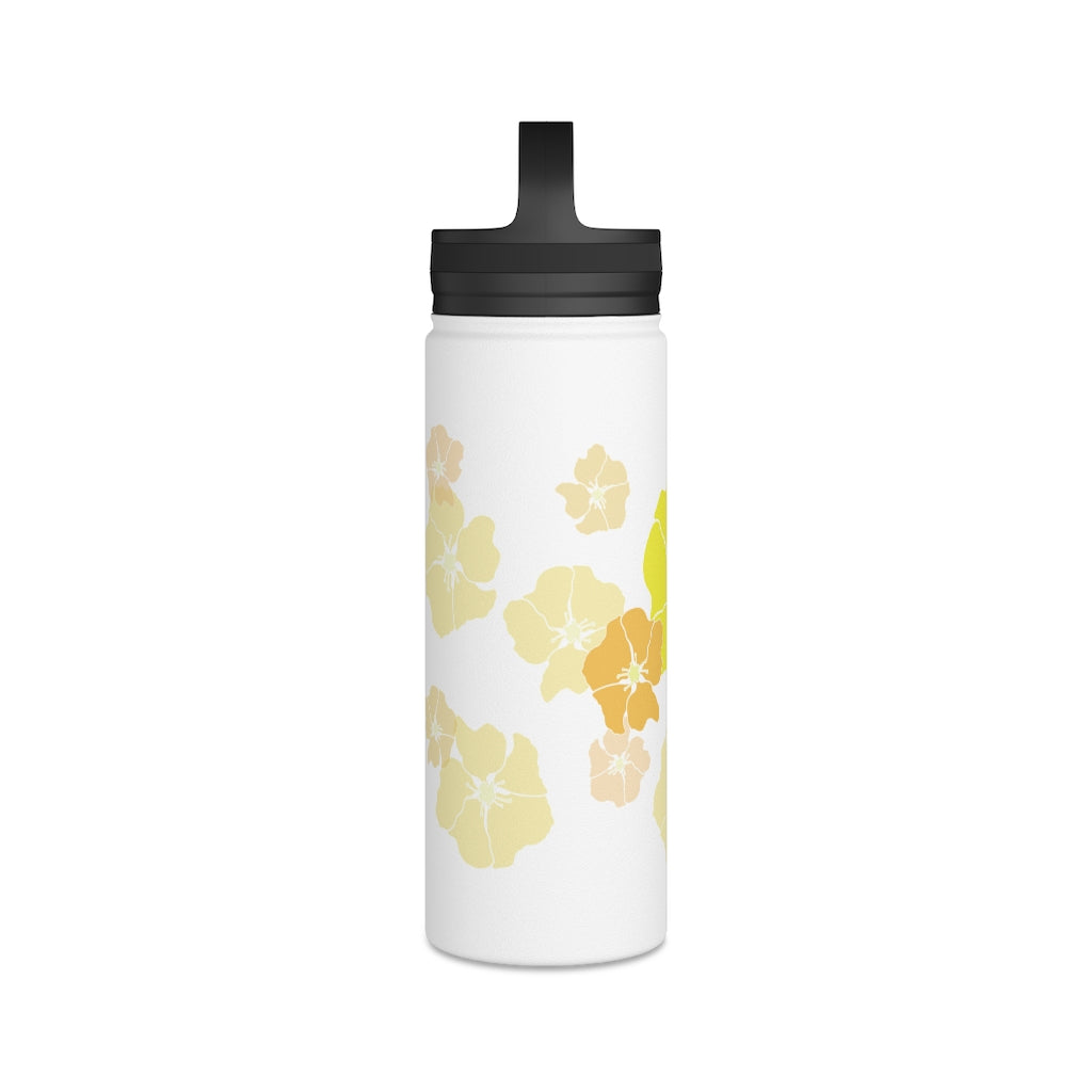 Water Bottle, 3 sizes, Stainless Steel with Handle Lid- Ilima Flower Flurries