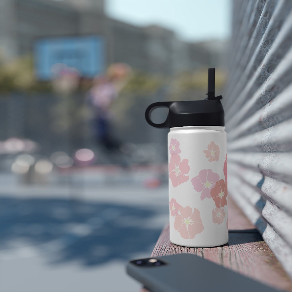Water Bottle, 3 sizes, Stainless Steel with Sip Straw- Ilima (Blushy)