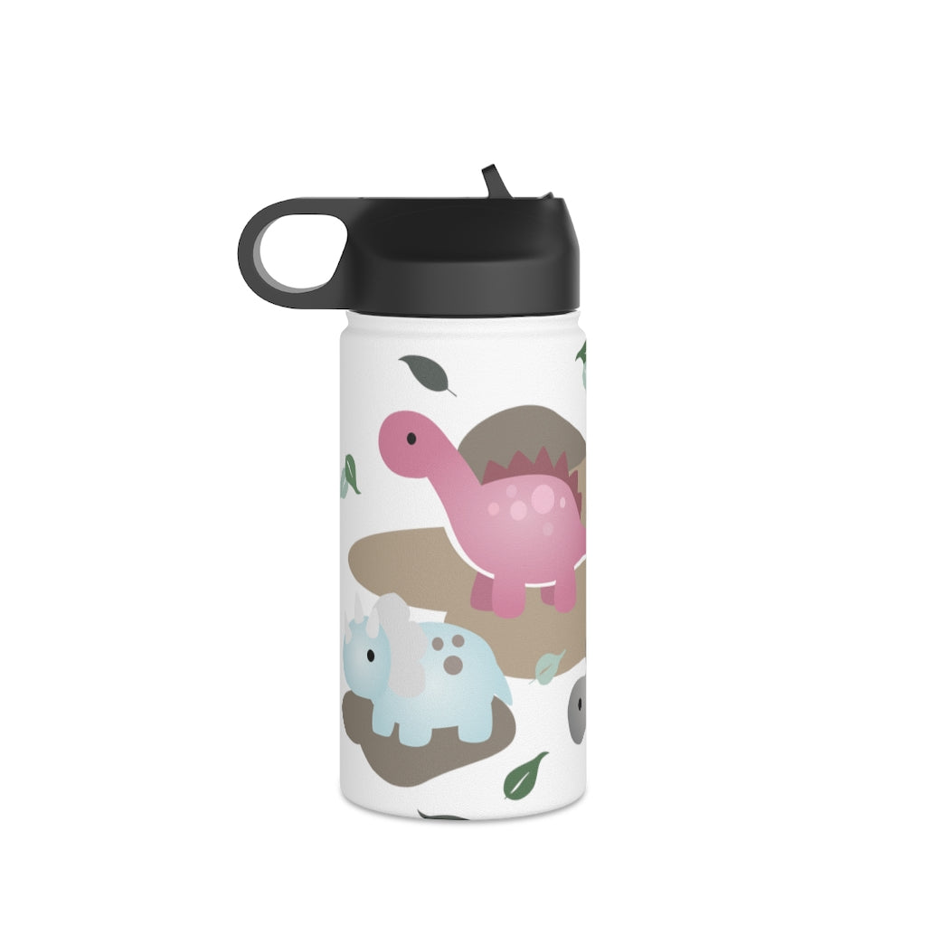 Water Bottle, 3 sizes, Stainless Steel with Sip Straw- Dinos in Paradise