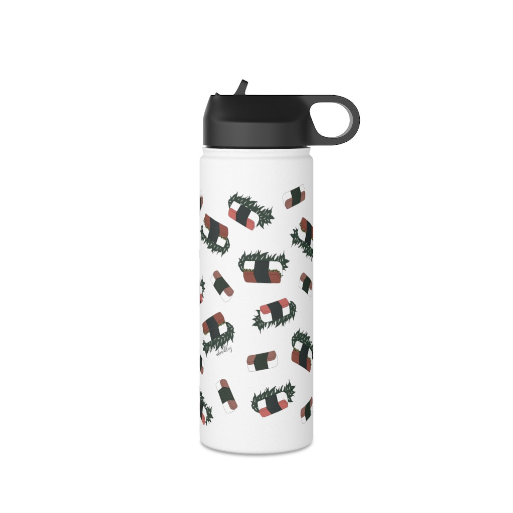 Water Bottle, 3 sizes, Stainless Steel with Sip Straw- Hawaii Musubi