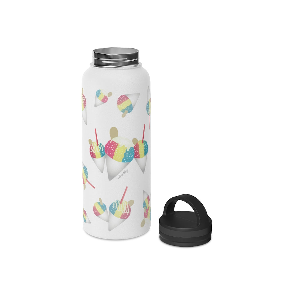 Water Bottle, 3 sizes, Stainless Steel with Handle Lid- Rainbow Shave Ice/Snow Cone Flurries
