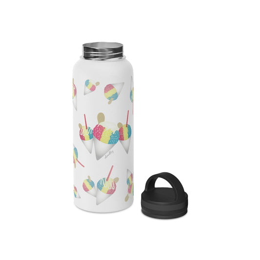 Water Bottle, 3 sizes, Stainless Steel with Handle Lid- Rainbow Shave Ice/Snow Cone Flurries