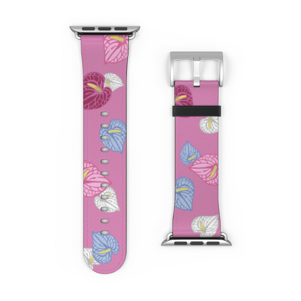 Vegan Leather Apple Watch Band- Anthuriums Blush