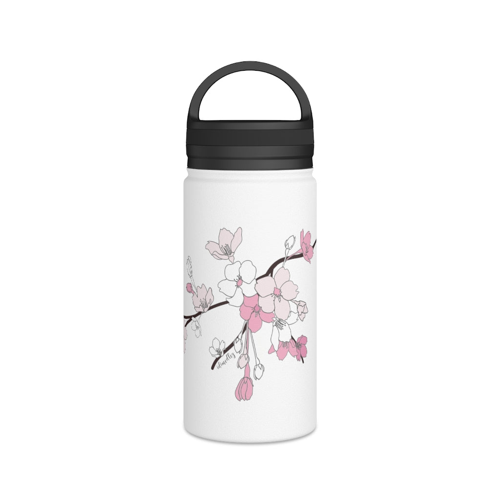 Water Bottle, 3 sizes, Stainless Steel with Handle Lid- Sakura Blooms