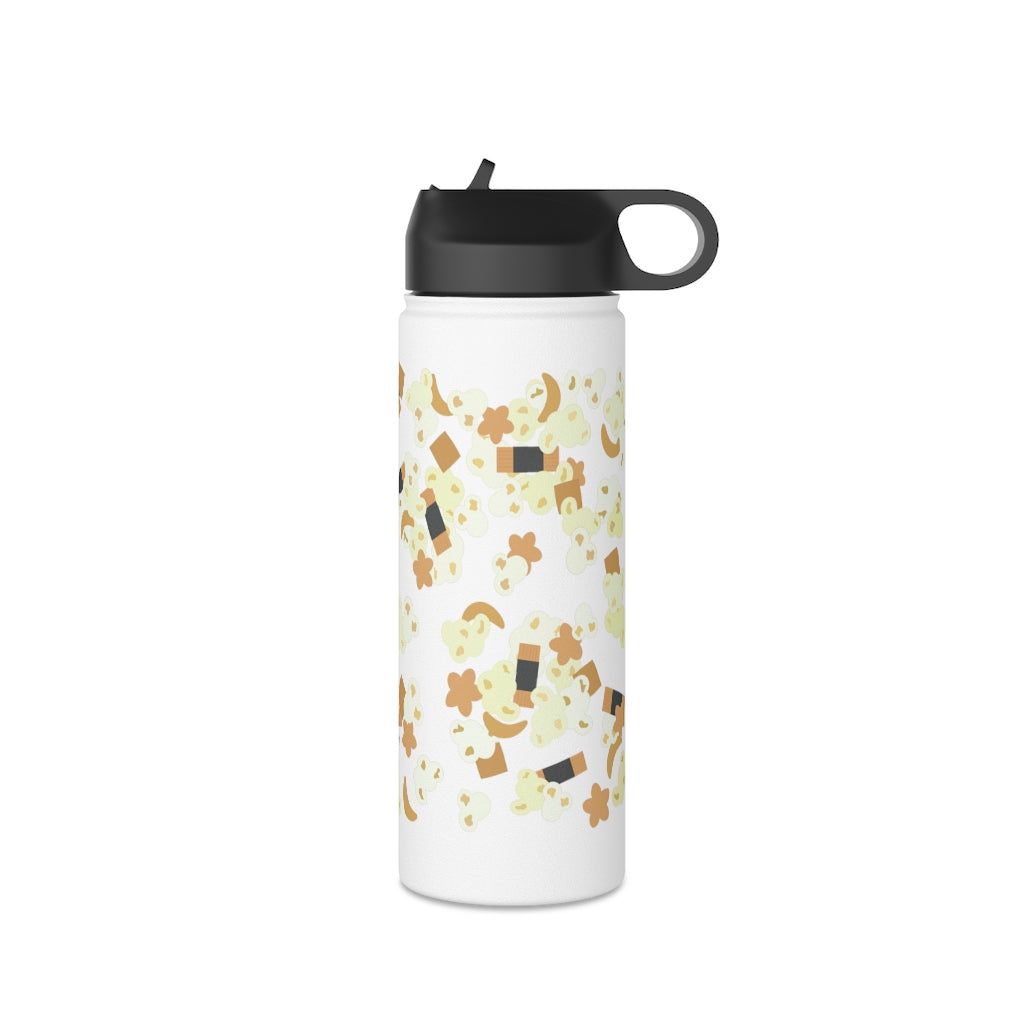 Water Bottle, 3 sizes, Stainless Steel with Sip Straw- Hurricane Popcorn