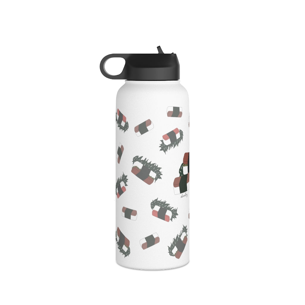 Water Bottle, 3 sizes, Stainless Steel with Sip Straw- Hawaii Musubi Flurries