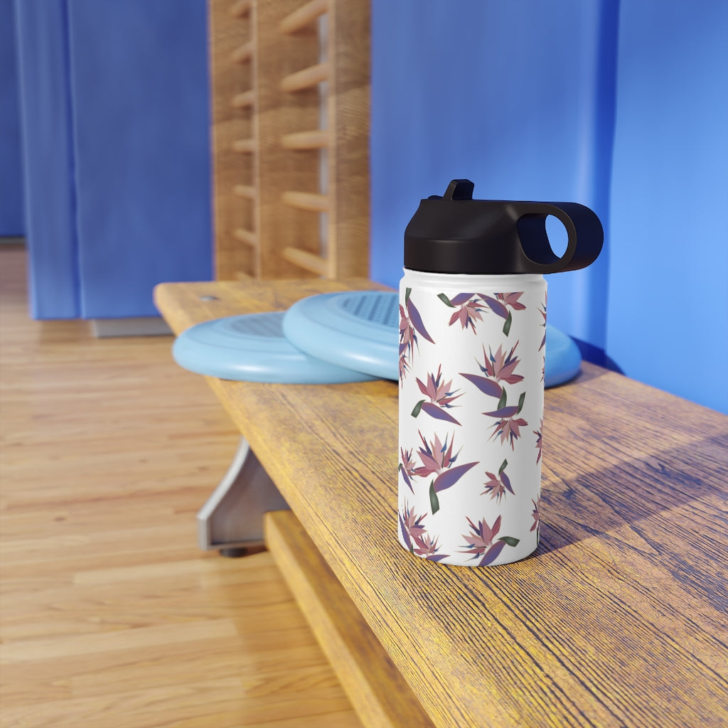 Water Bottle, 3 sizes, Stainless Steel with Sip Straw- Bird of Paradise