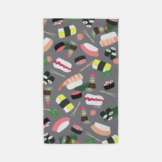 Microfiber Terry Dish or Hand Towel- Sushi Lovers in Gray