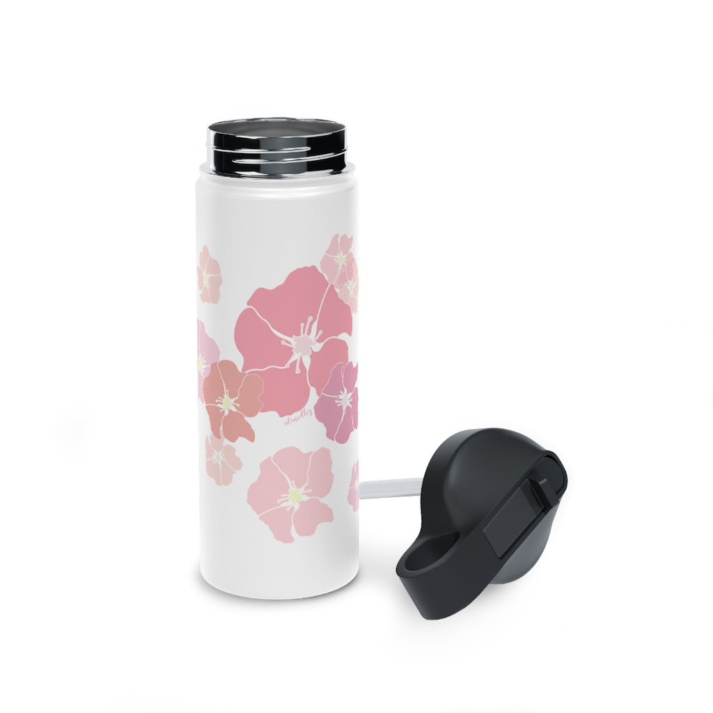 Water Bottle, 3 sizes, Stainless Steel with Sip Straw- Ilima (Blushy)