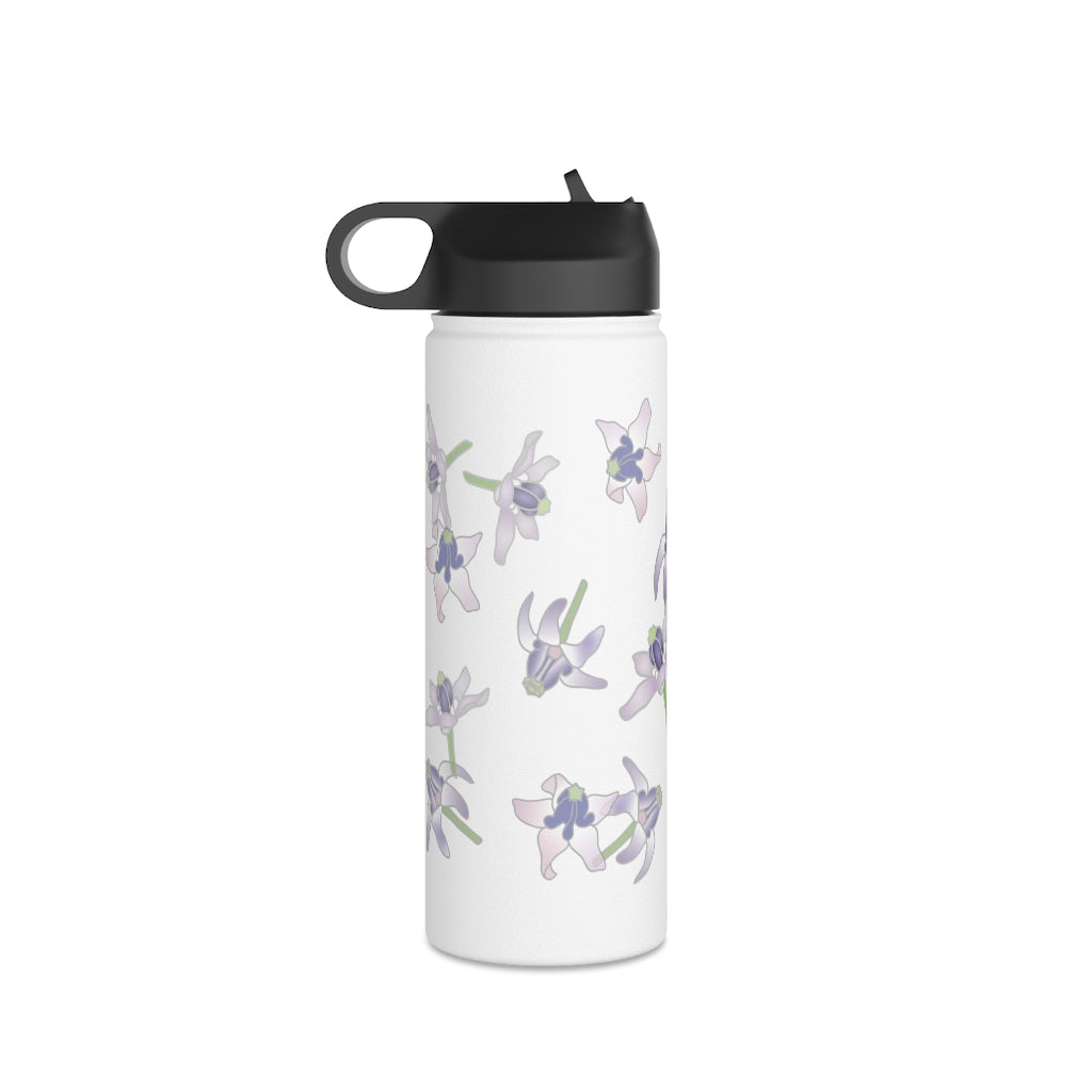 Water Bottle, 3 sizes, Stainless Steel with Sip Straw- Crown Flower Flurries