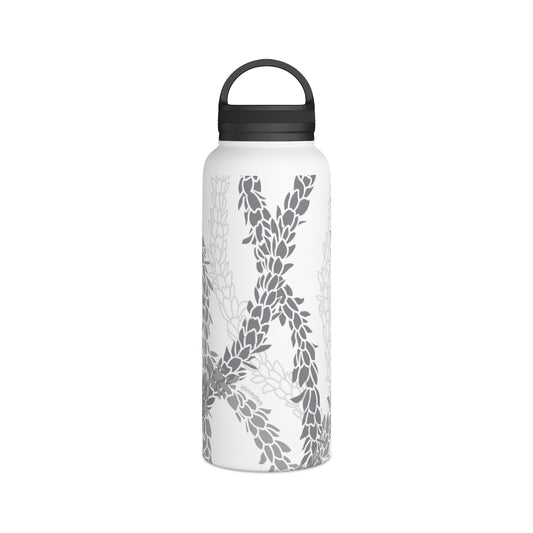 Water Bottle, 3 sizes, Stainless Steel with Handle Lid- Pikake Wishes (Gray)