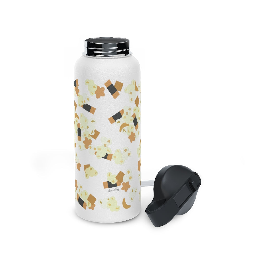 Water Bottle, 3 sizes, Stainless Steel with Sip Straw- Hurricane Popcorn
