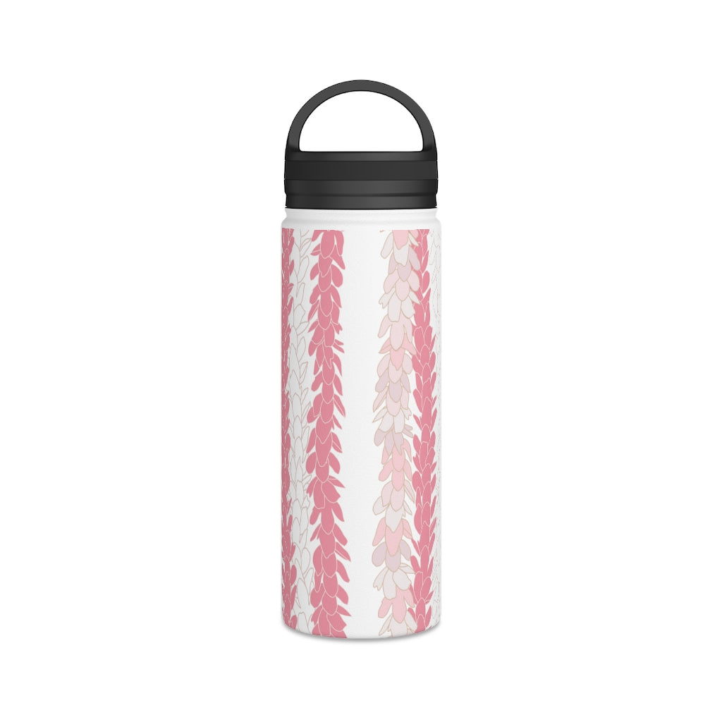 Water Bottle, 3 sizes, Stainless Steel with Handle Lid- Pakalana Lei Stringing Pink