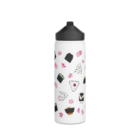 Water Bottle, 3 sizes, Stainless Steel with Sip Straw- Musubi Medley