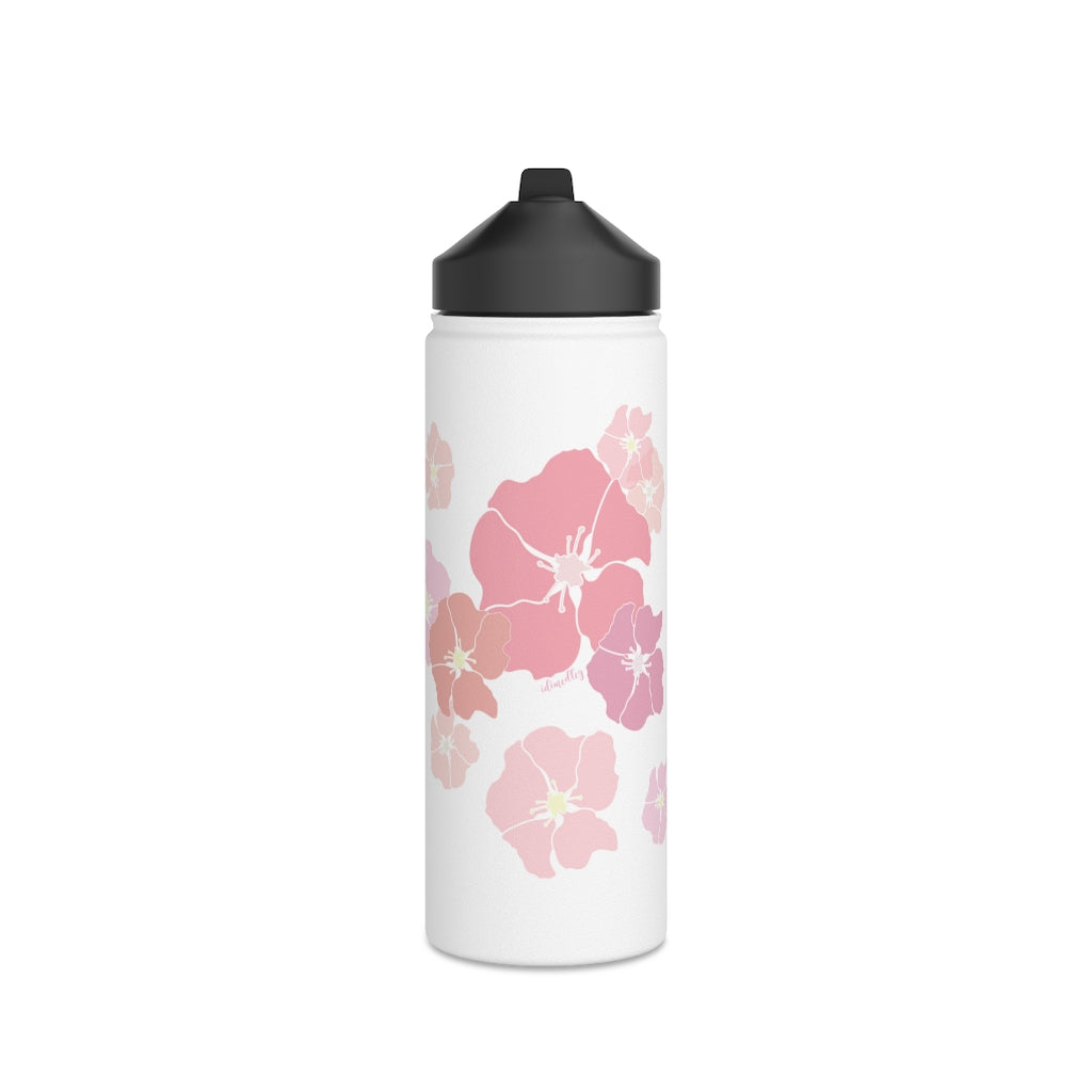 Water Bottle, 3 sizes, Stainless Steel with Sip Straw- Ilima (Blushy)
